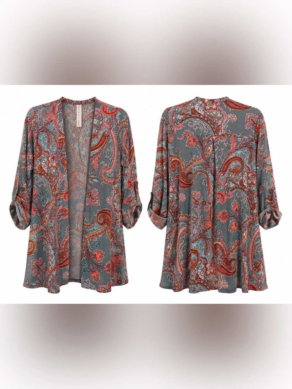 🆕 Dear Scarlett Paisley Open Front Cardigan Lightweight Pocket Kimono